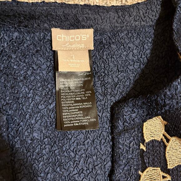 Chico’s Travelers Navy & Gold Embroidered Jacket | Size 1 - Picture 7 of 11